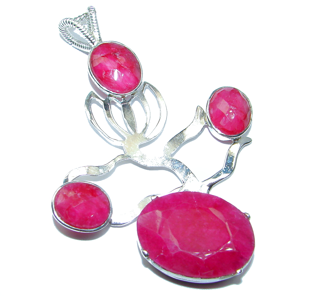 Abstract Design Red Ruby Pearl Sterling Silver handmade Pendant