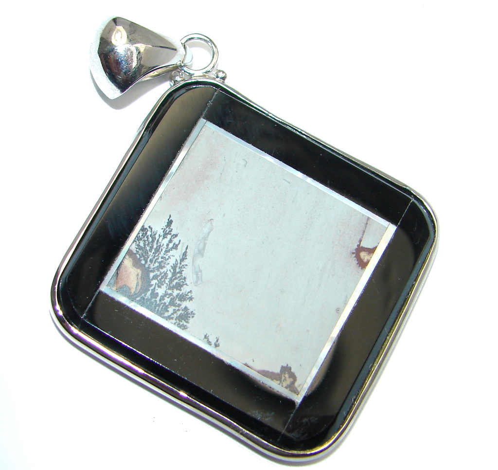 Beautiful Silver Leaf Jasper Onyx Sterling Silver Pendant