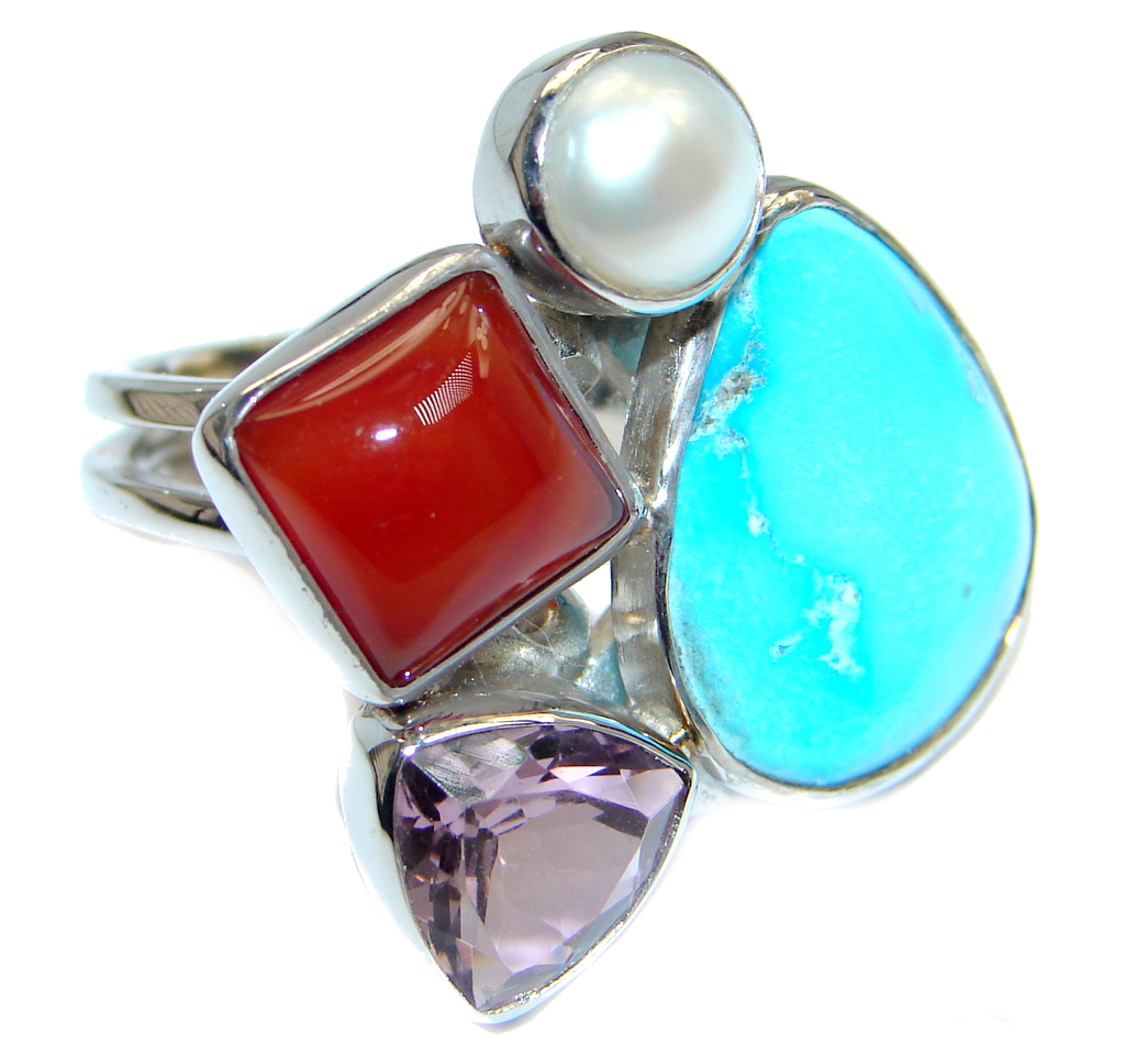 Sleeping Beauty Turquoise Sterling Silver Ring size adjustable