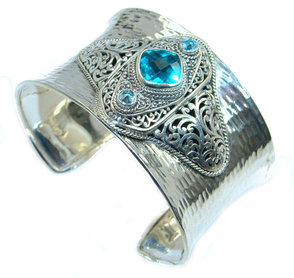 Luxury Aqua Magic Topaz Sterling Silver handmade Cuff/Bracelet
