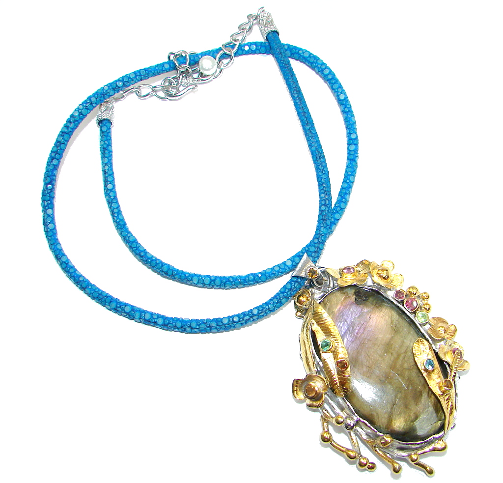 Marvelous quality Fire Labradorite Multigem Gold plated over Sterling Silver handmade necklace