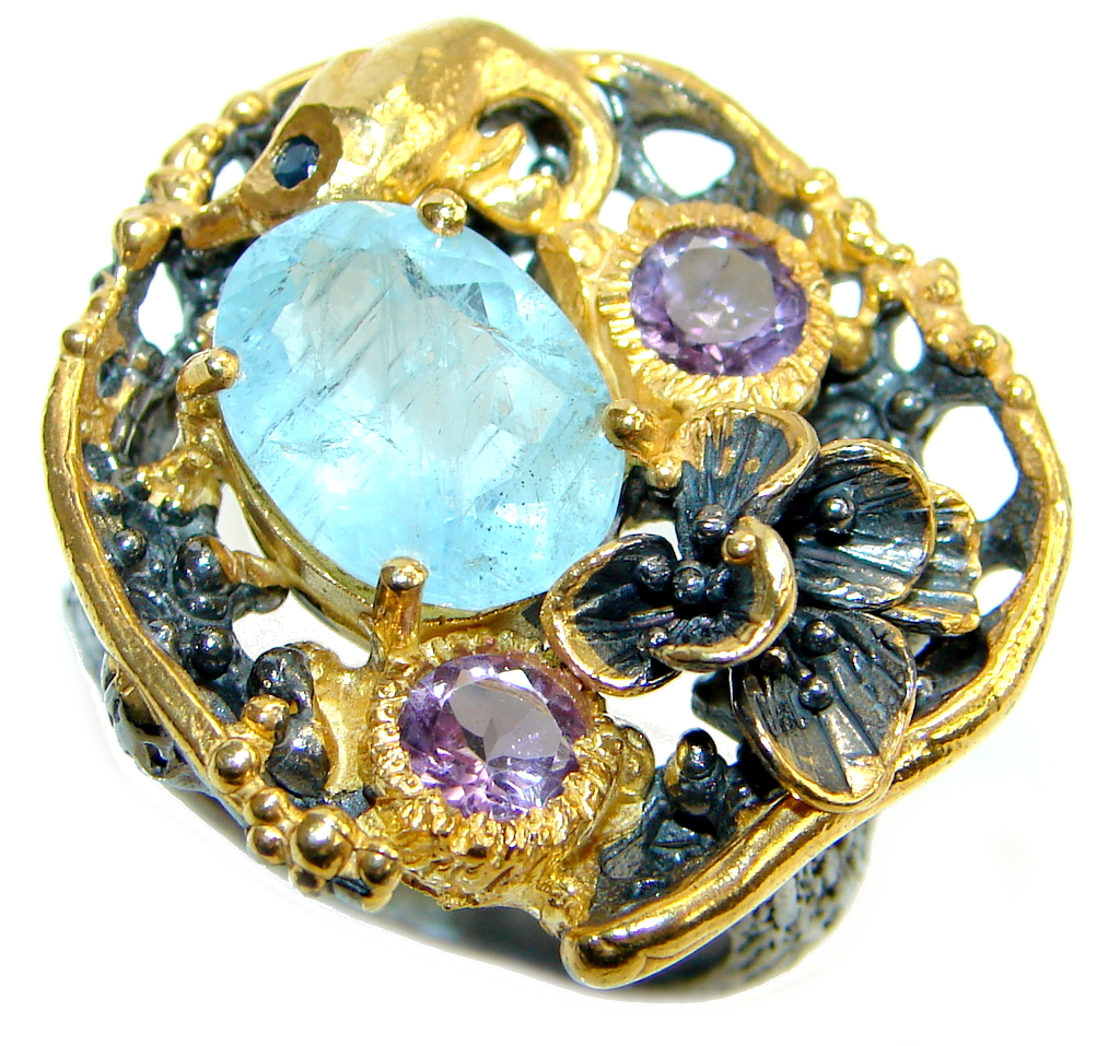 Passiom Fruit Natural 8 ct. Aquamarine Gold Plated over Sterling Silver Ring s. 8