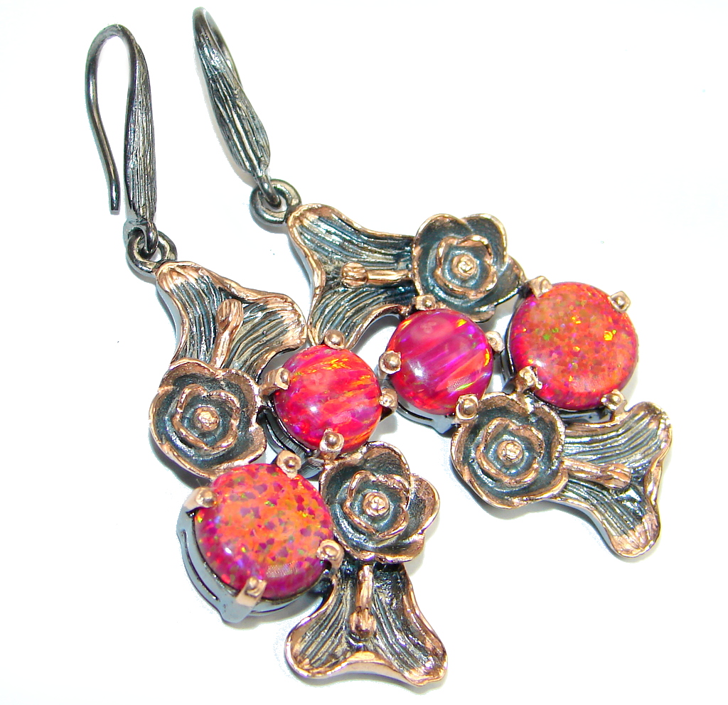 Charming Japanese Fire Opal Garnet Rose Gold plated over Sterling Silver earrings