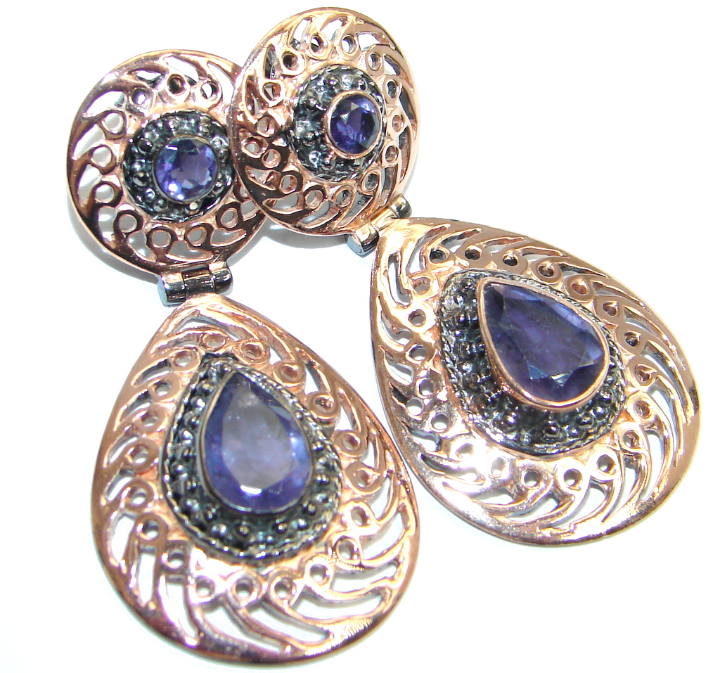 Genuine Iolite Rose Gold plated over Sterling Silver stud earrings