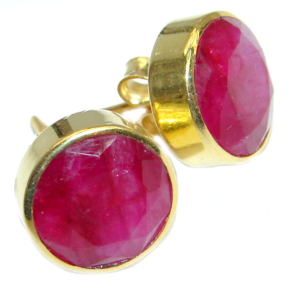 Delicate Pink Ruby Gold Plated Sterling Silver handmade earrings
