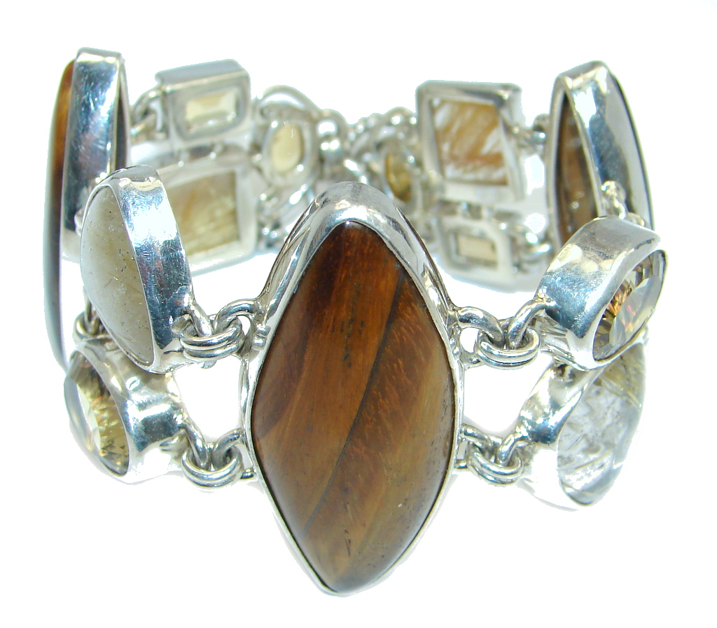 Genuine Golden Tigers Eye Golden Topaz Sterling Silver handmade Bracelet
