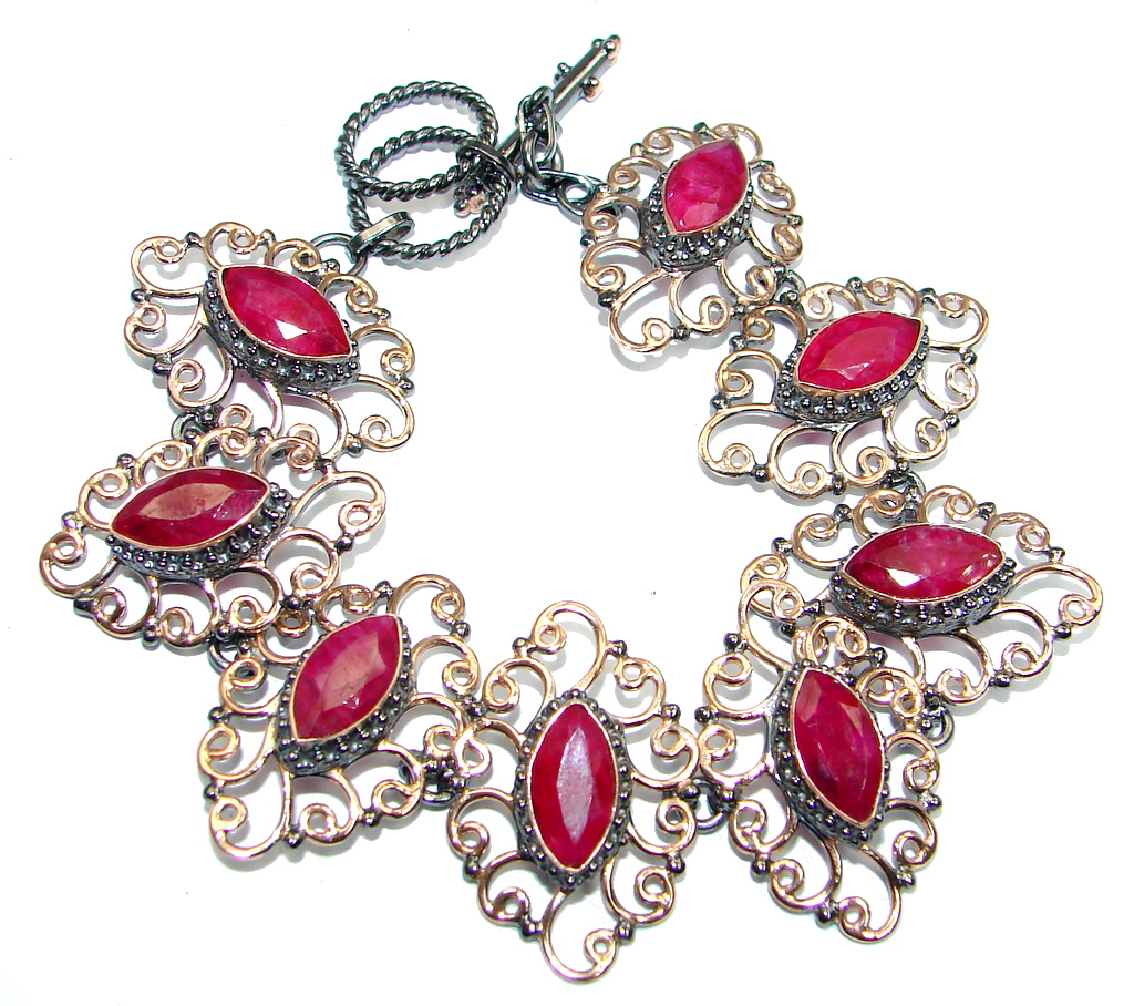 Great Red Ruby Rose Gold Rhodium plated over over Sterling Silver Bracelet