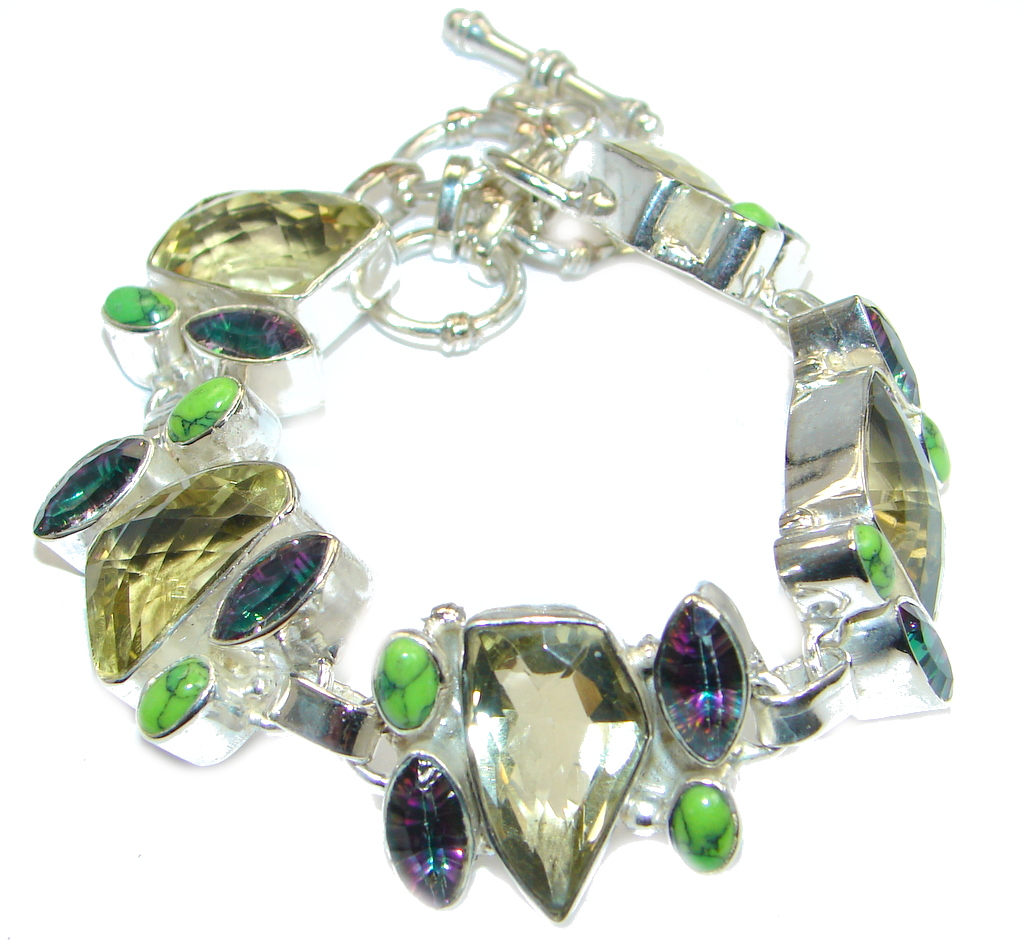 Chunky Genuine Citrine Sterling Silver handmade Bracelet