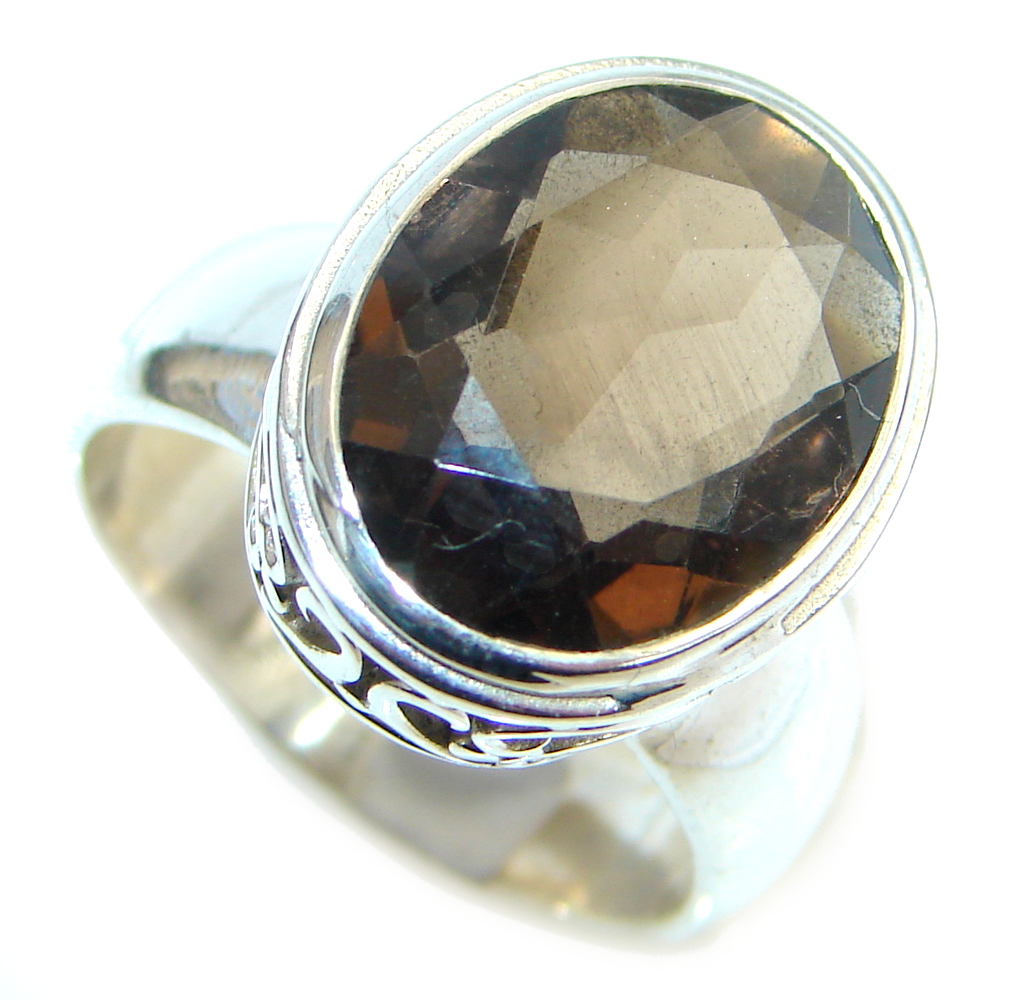 Amazing Genuine Smoky Topaz Sterling Silver ring size 9