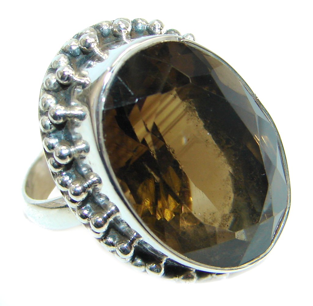 Amazing Genuine Smoky Topaz Sterling Silver ring size 9