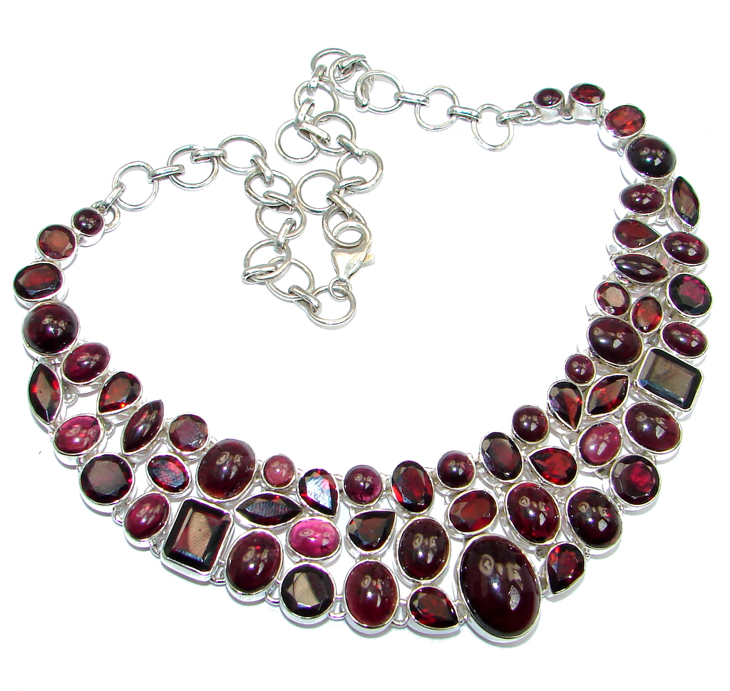 Handmade Natural Mozambique Garnet Rhodolite Garnet 925 Sterling Silver necklace