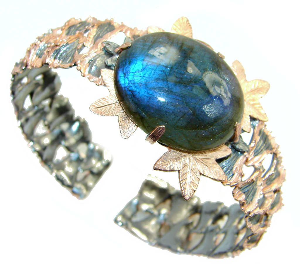 Beautiful Shimmering Labradorite Rose Gold plated over Sterling Silver handmade Bracelet / Cuff