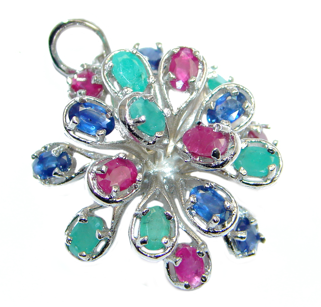 Sapphire Emerald Ruby Sterling Silver Pendant