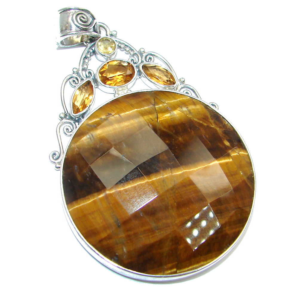 Awesome Golden Tigers Eye Citrine Sterling Silver handmade Pendant