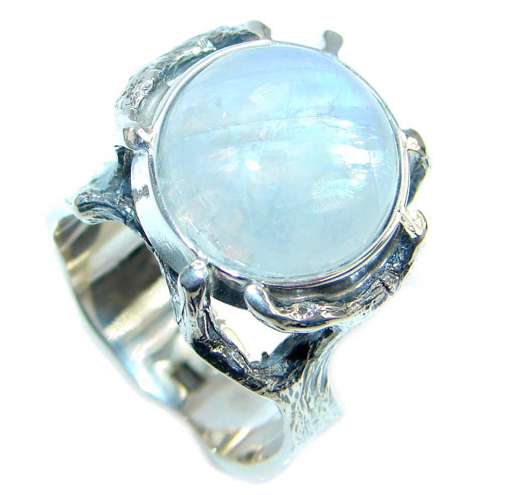 Fire Moonstone Oxidized Sterling Silver handmade ring size 9