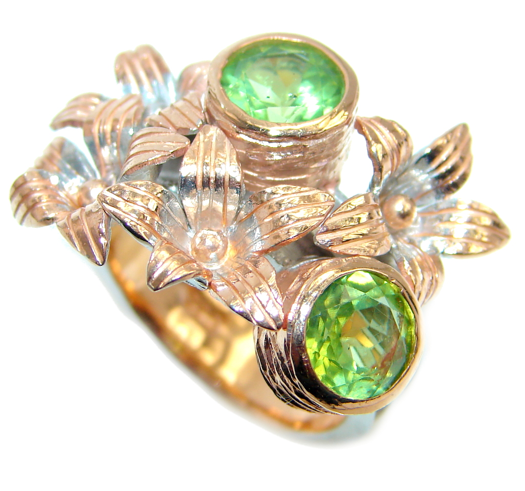 Classic Authentic Peridot Rose Gold plated over Sterling Silver Ring s. 7
