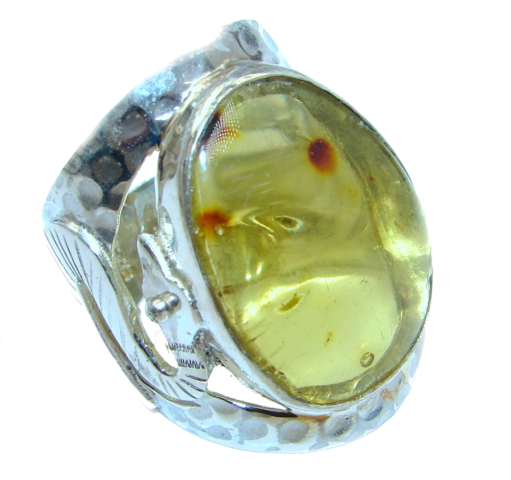 Huge Genuine Green Polish Amber Sterling Silver Ring s. 11 1/2