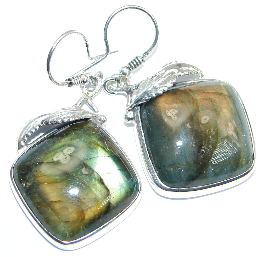 Vintage Design Blue Fire Labradorite Sterling Silver handmade earrings