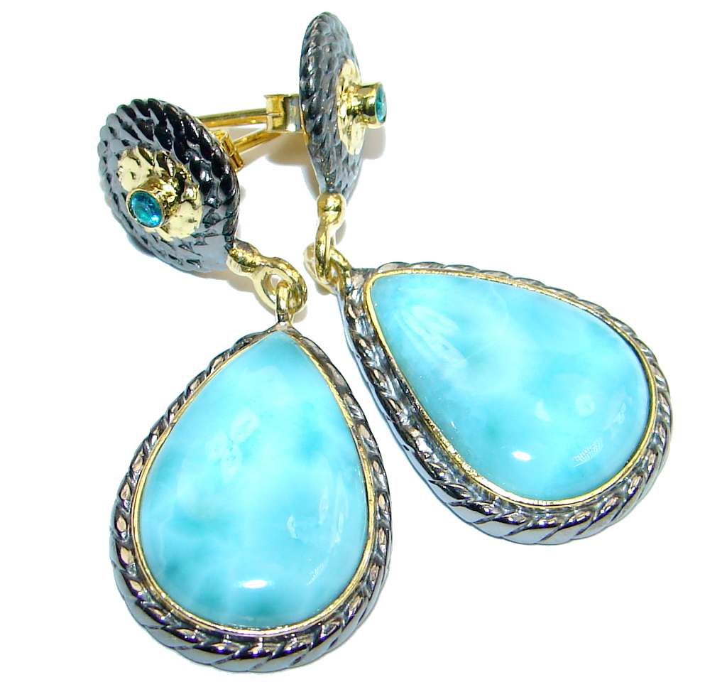 Precious Blue Larimar Sterling Silver Topaz Peridot handmade earrings