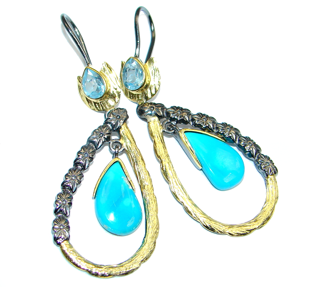 Long Sublime Slepping Beauty Turquoise Gold plated over Sterling Silver earrings