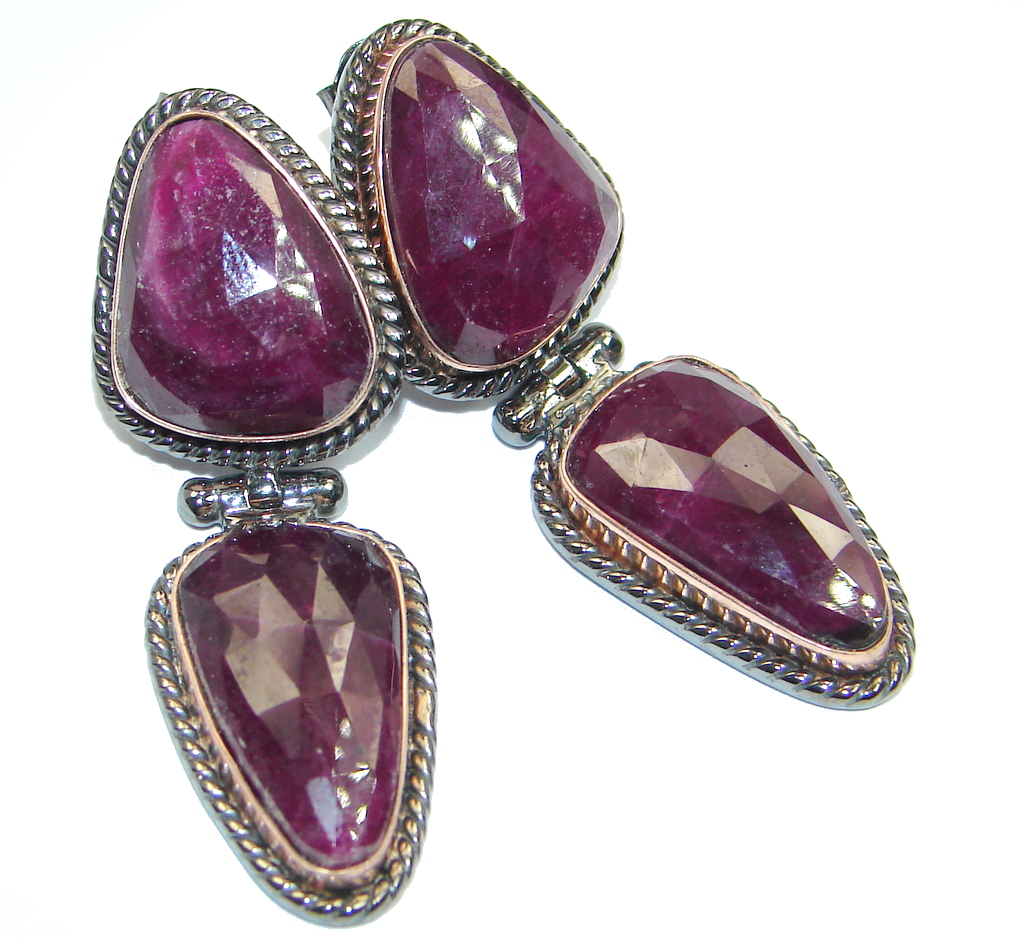 Trendy Ruby 18ct Gold Rhodium plated over Sterling Silver handmade stud earrings