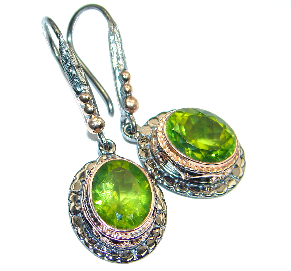 Amazing genuine Peridot Rose Gold Rhodium plated over Sterling Silver Earrings