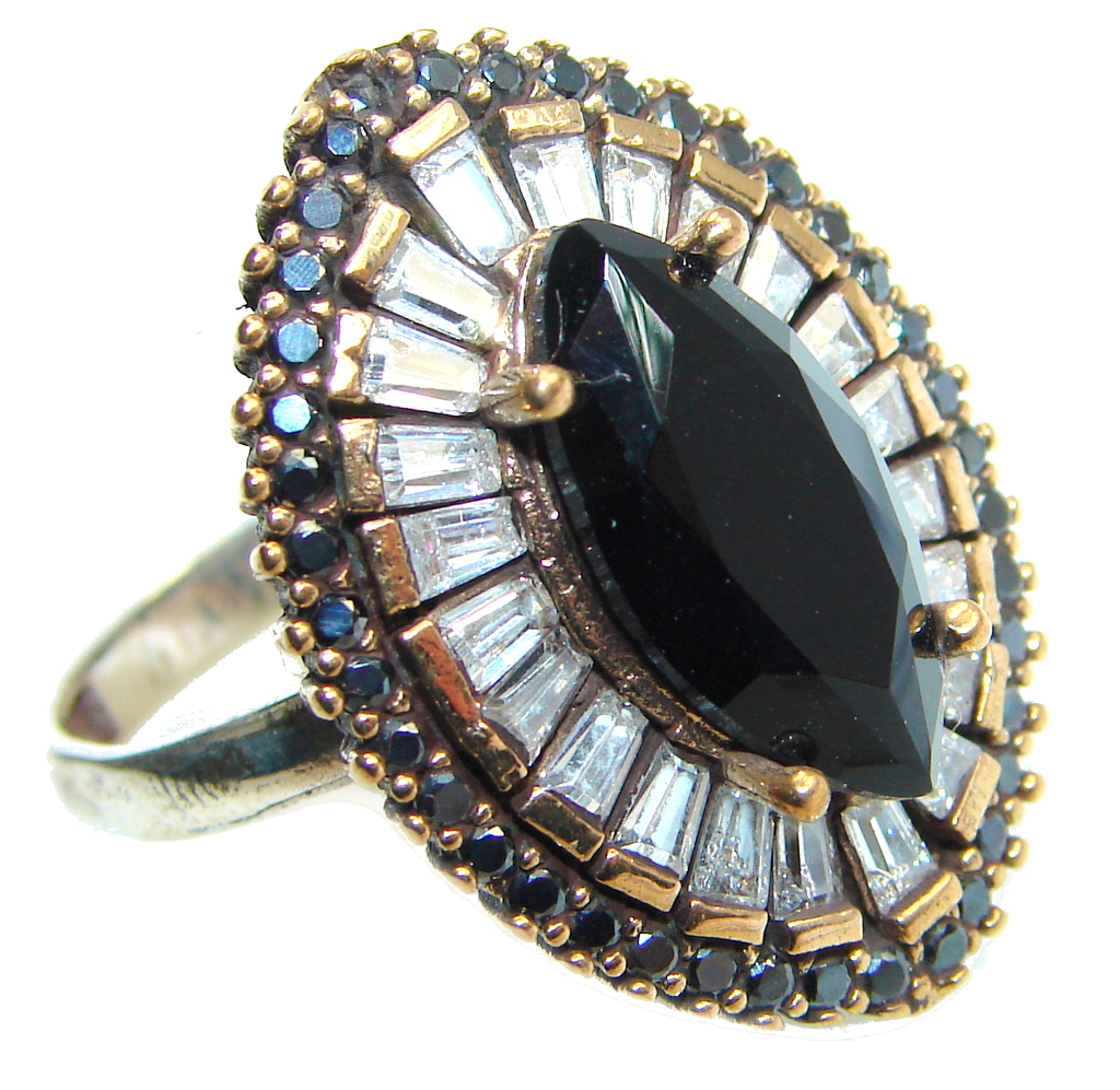 Created Blue Sapphire & White topaz Sterling Silver Ring s. 8