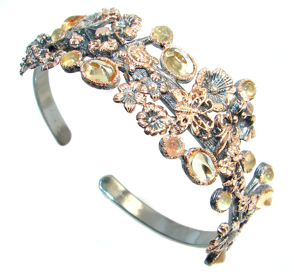 Chunky Genuine Citrine Rose Gold Rhodium plated over Sterling Silver Bracelet / Cuff