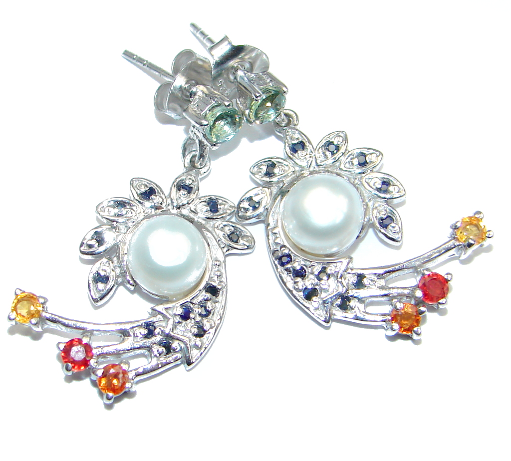 Deluxe Fancy Colors Sapphire Pearl 925 Sterling Silver Earrings