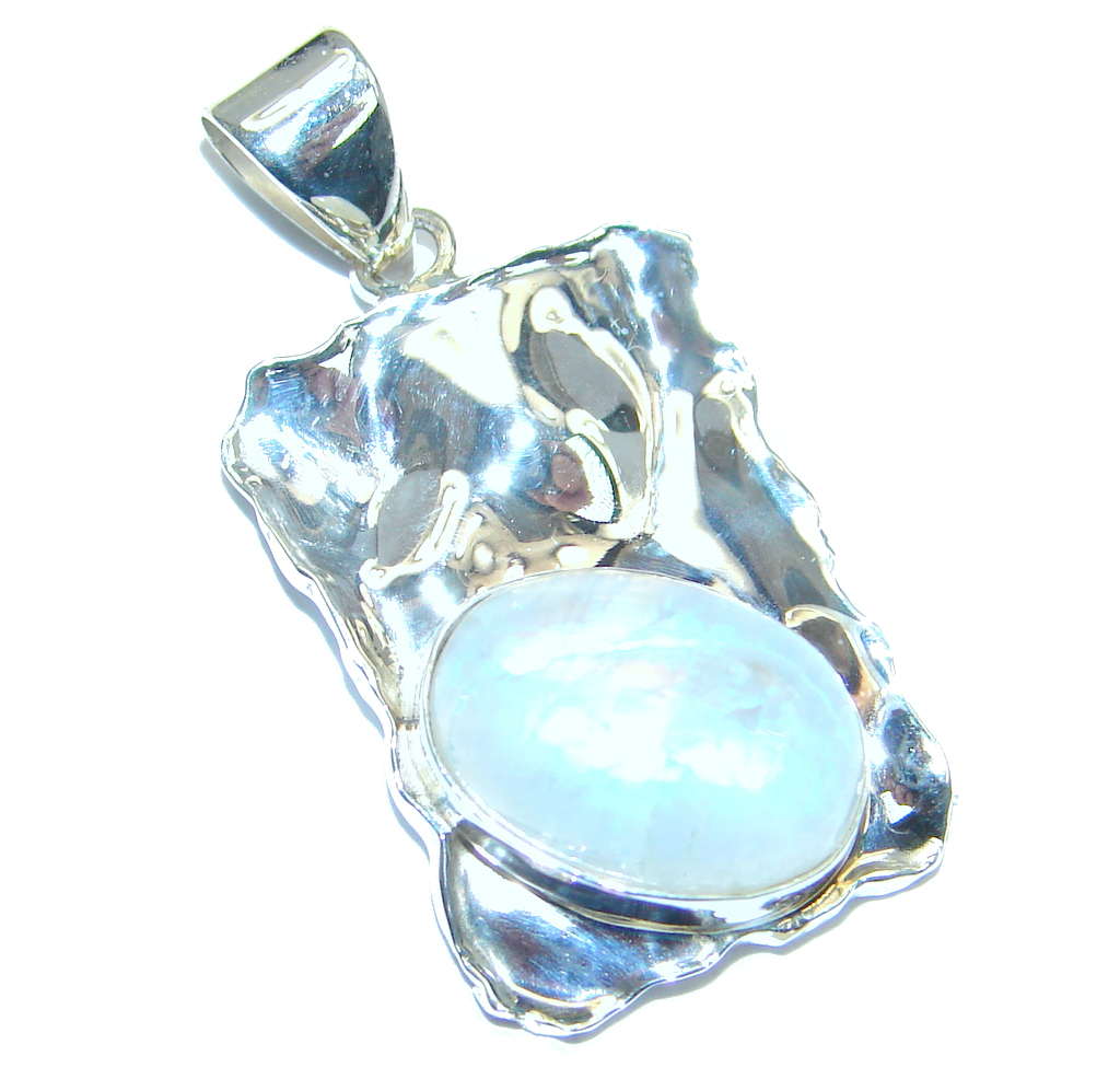 Modern Concept Fire Moonstone hammered Sterling Silver Pendant