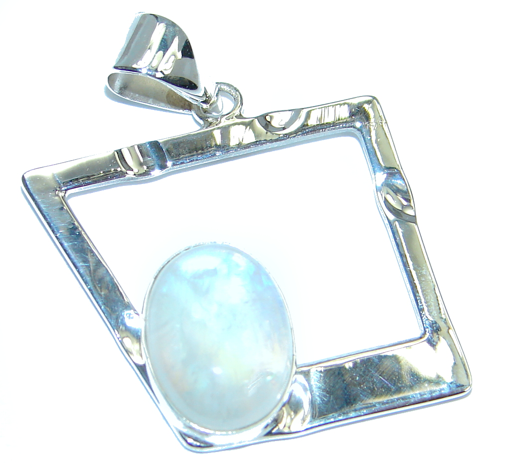 Modern Concept Fire Moonstone hammered Sterling Silver Pendant