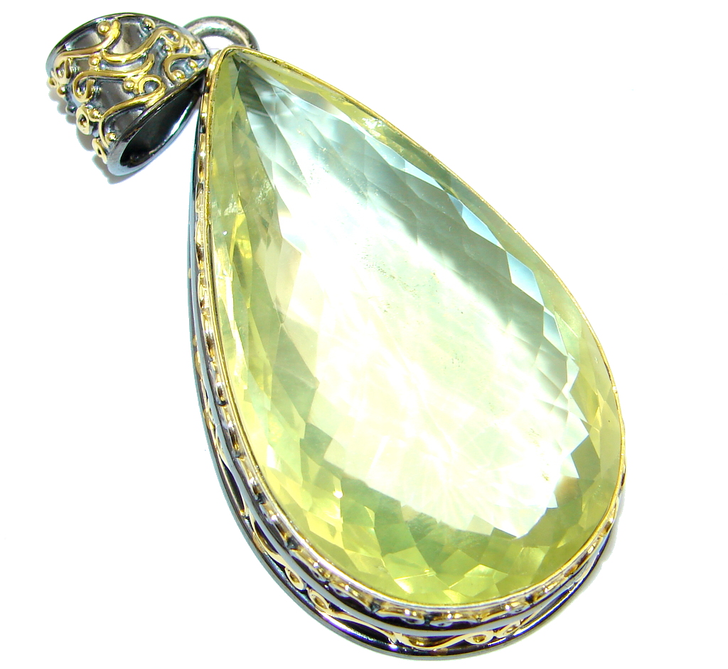 Large Fabulous 142 ct Citrine Gold plated over Sterling Silver handmade Pendant