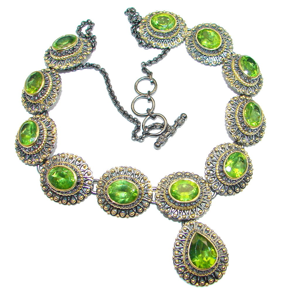 Masterpiece AAA+ Peridot Gold Rhodium plated over Sterling Silver necklace
