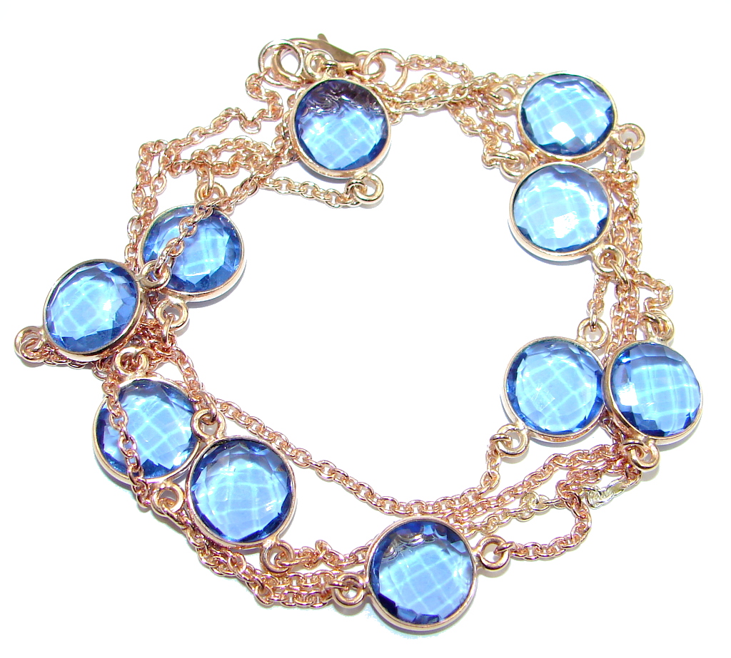 36 inches created Sapphire Rose Gold over Sterling Silver Necklace