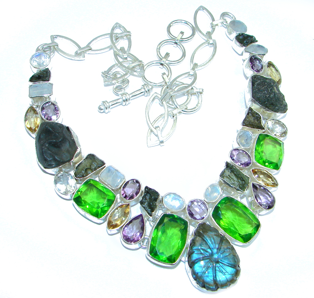 Sublime Labradorite Moldavite Quartz Sterling Silver handmade necklace