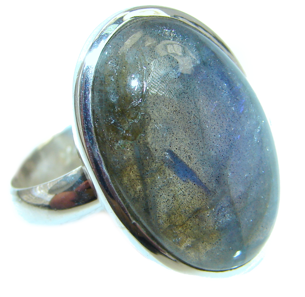 Big Blue Aura Fire Labradorite Sterling Silver ring size 8 1/4