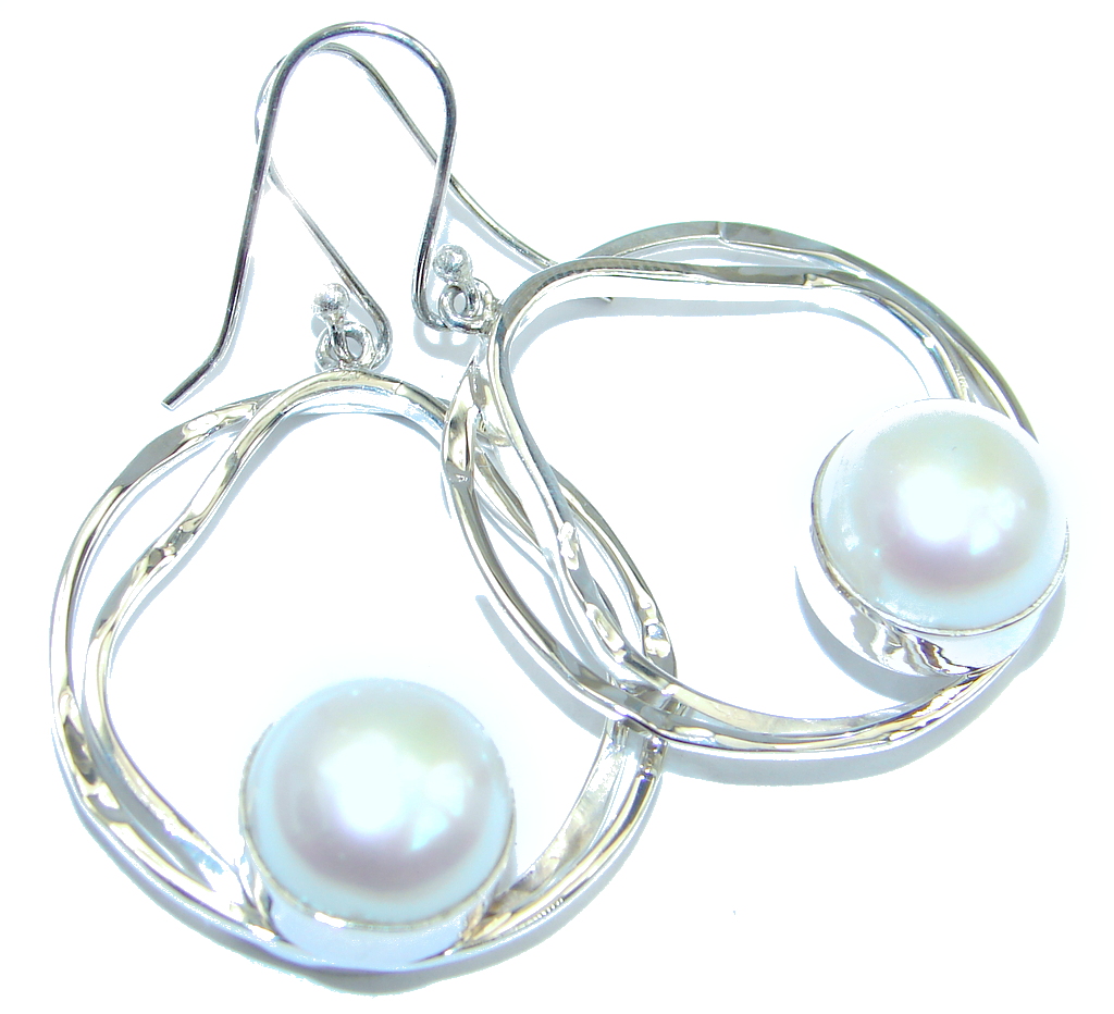 Large Fresh Water Pearl Ruby Gold Rhodium plated over Sterling Silver earrings
