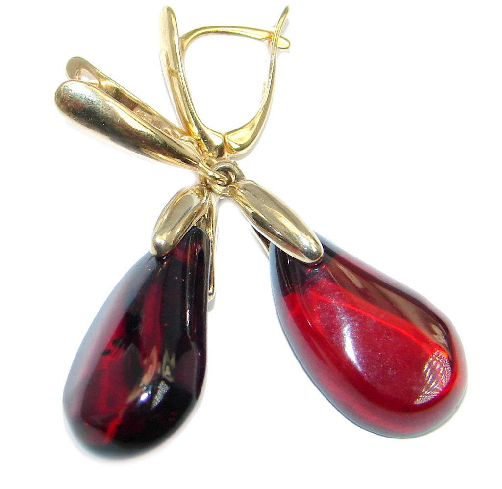 Beautiful Deep Cognac color Polish Amber Gold plated over Sterling Silver Earrings