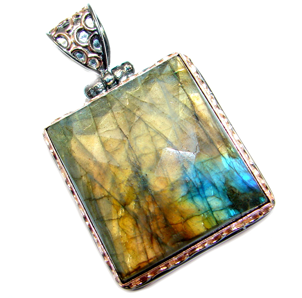 Fancy Design Labradorite Rose Gold plated over Sterling Silver handmade Pendant