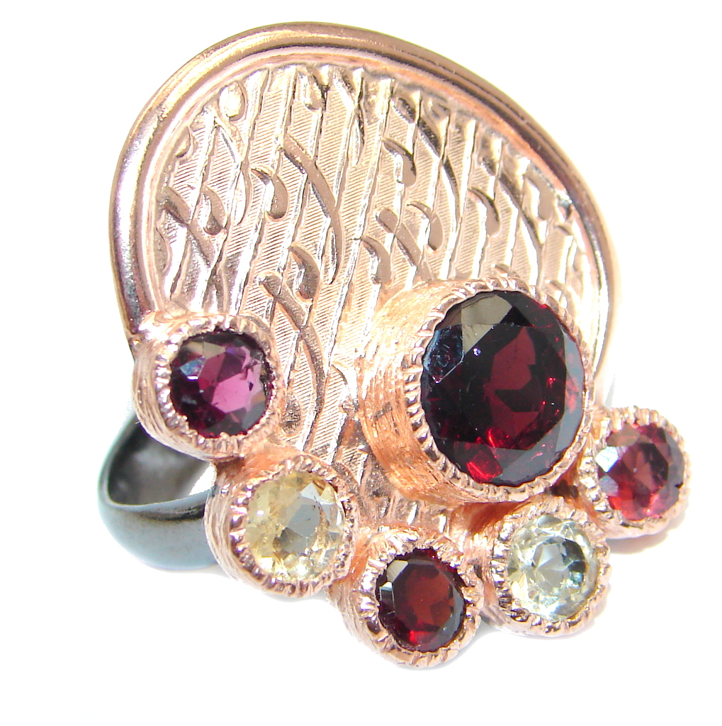 Genuine Garnet Citrine Gold plated over Sterling Silver Italy made ring size adjustable