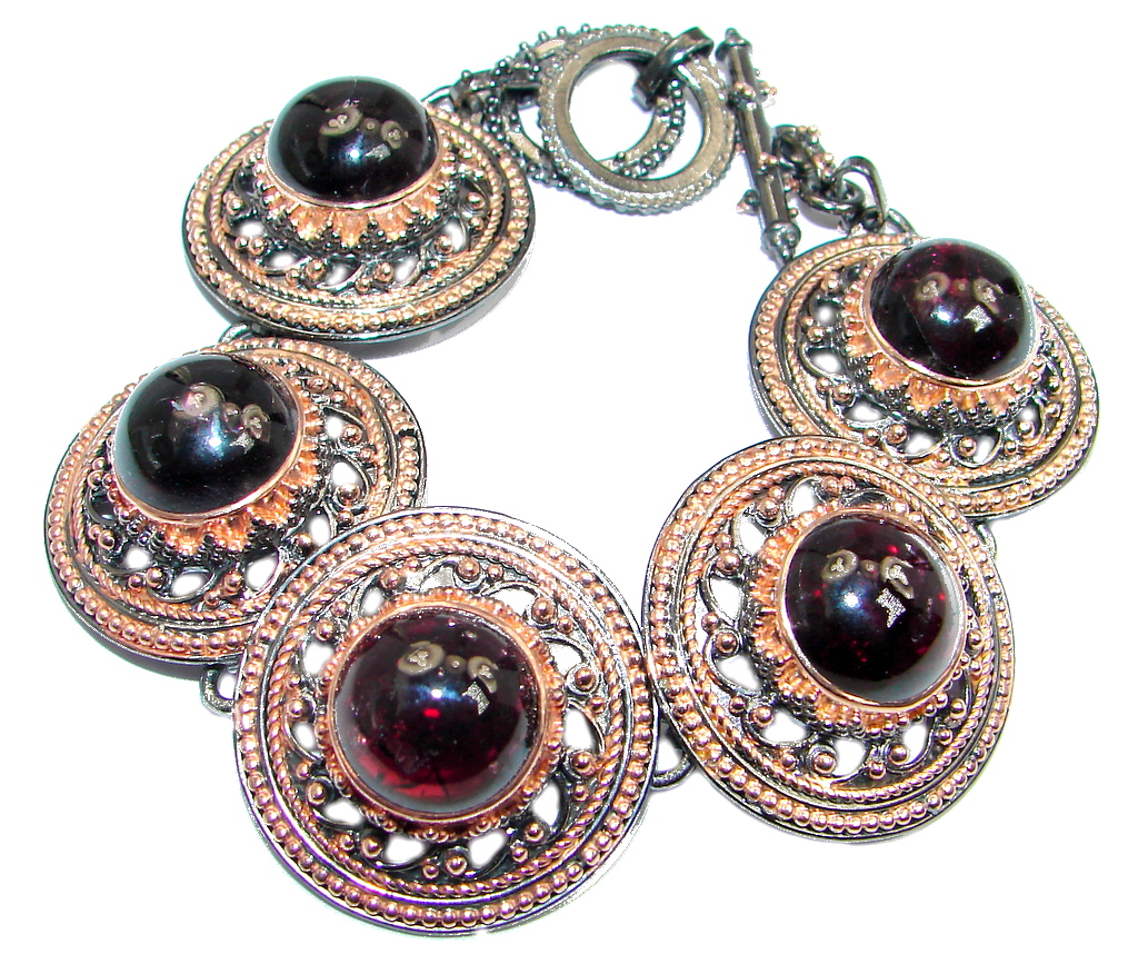 Natural Mozambique Garnet Rhodolite Garnet Rose Gold over 925 Sterling Silver handmade Bracelet