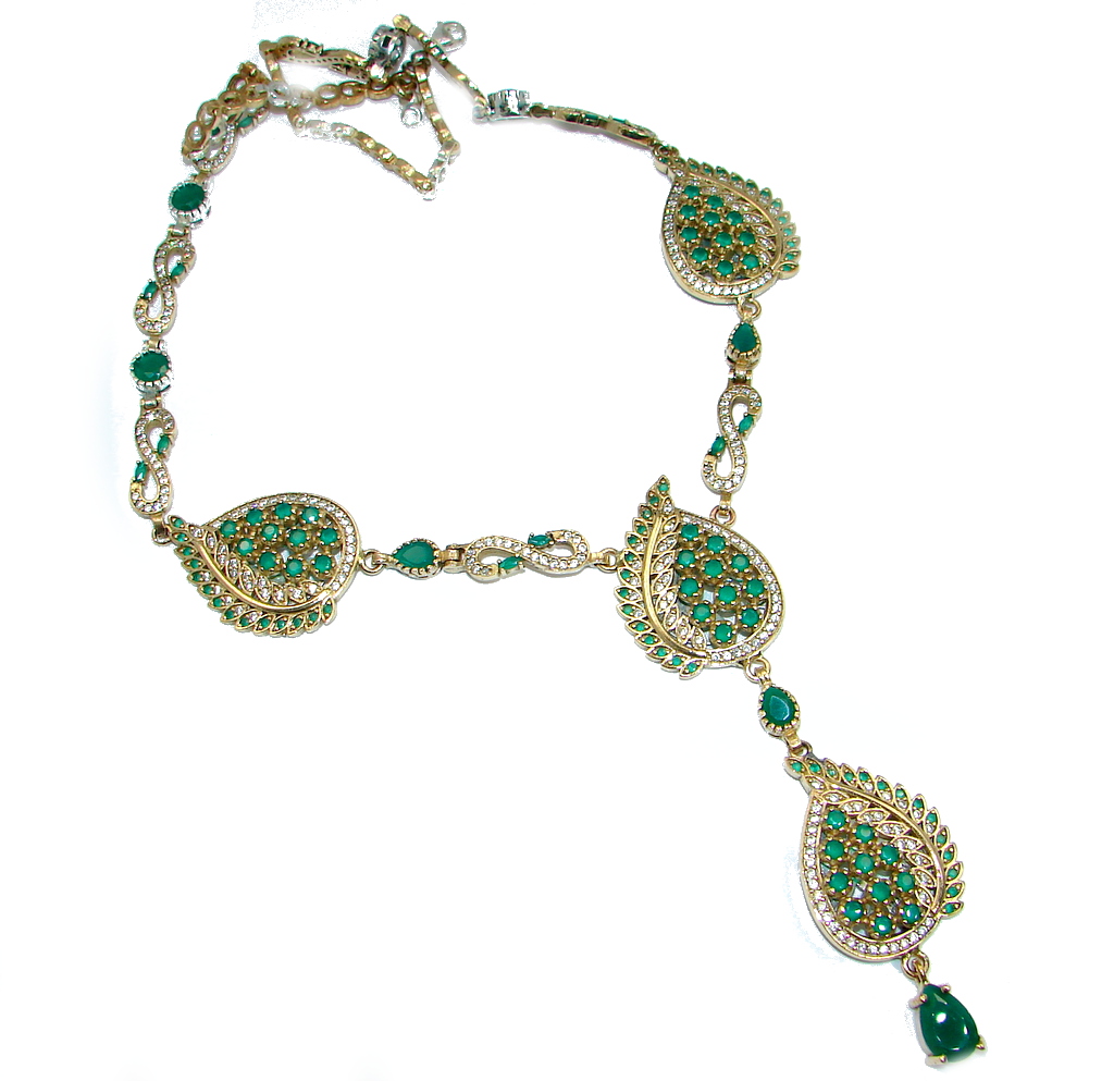 Sublime Victorian Style created Emerald & White Topaz copper over Sterling Silver necklace