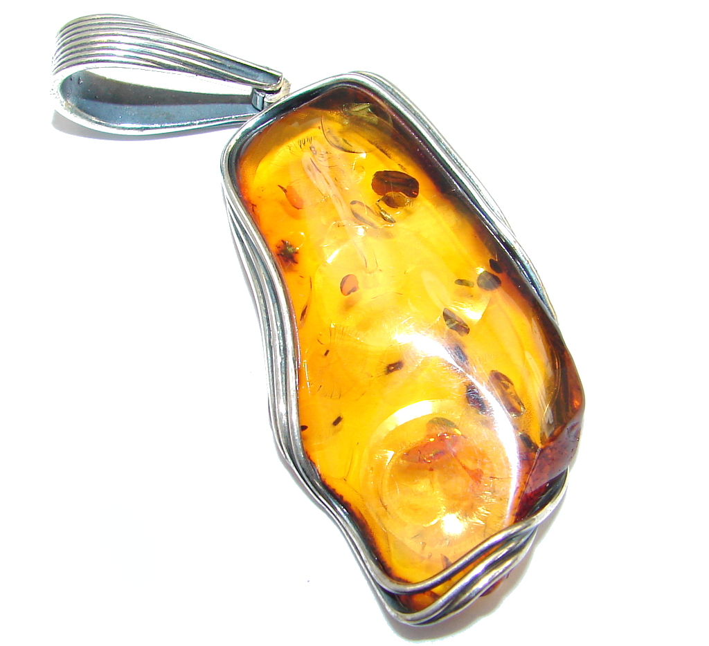Huge Posh natural Baltic Amber Sterling Silver handmade Pendant