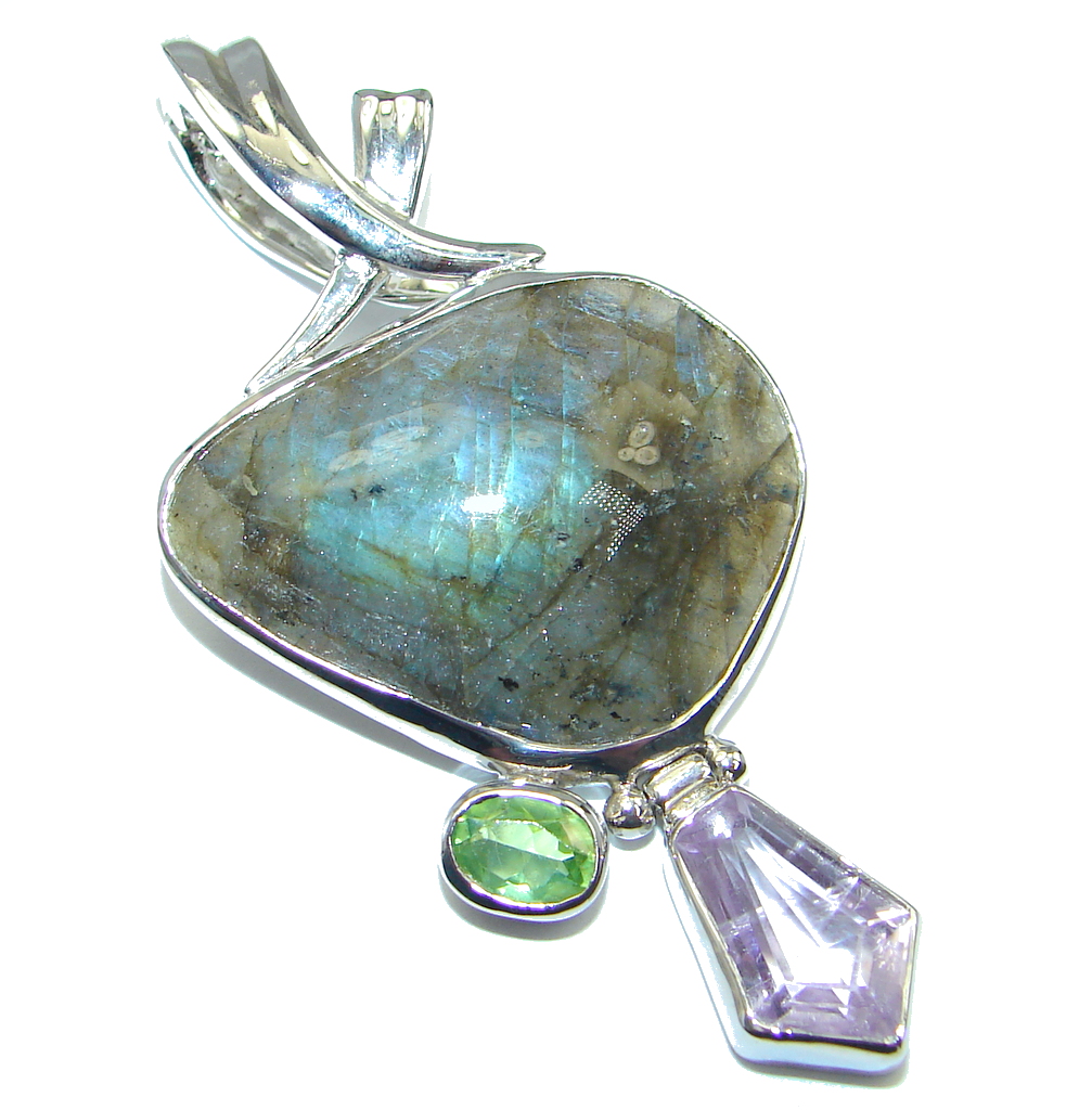 Fancy Design Labradorite Gold plated over Sterling Silver handmade Pendant