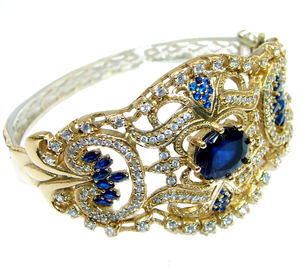 Vintage Style created Sapphire copper plated Sterling Silver Bracelet / Cuff