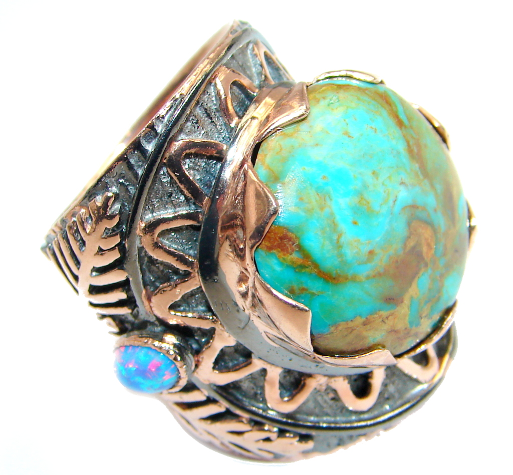 Stone Of Harmony Parrots Wing Chrysocolla Rose Gold plated over Sterling Silver ring s. 6 1/2