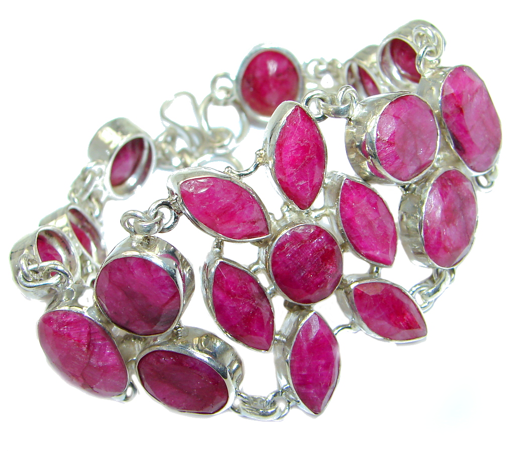 Great Red Ruby Sterling Silver handmade Bracelet