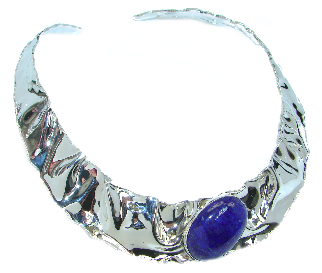 Great Beauty Lapis Lazuli hammered Sterling Silver necklace / Choker