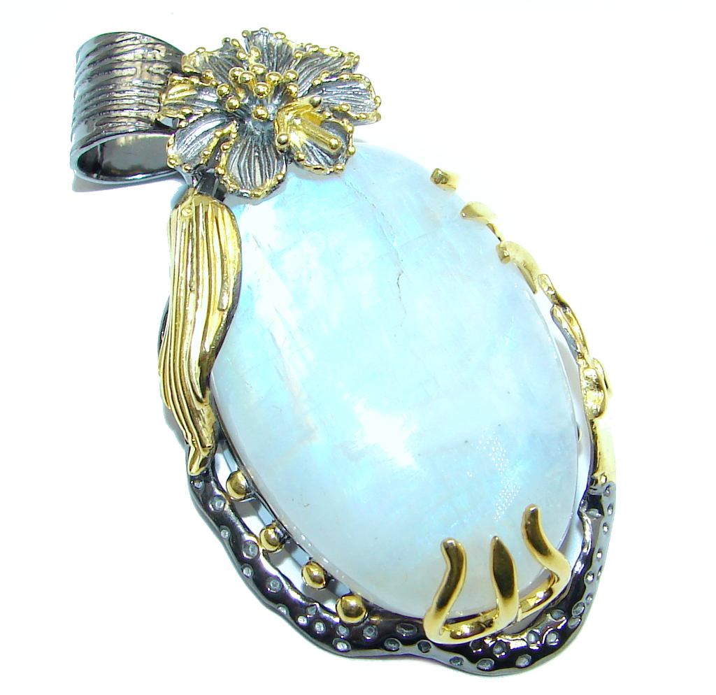 Floral Design Fire Moonstone Gold plated over Sterling Silver handmade Pendant