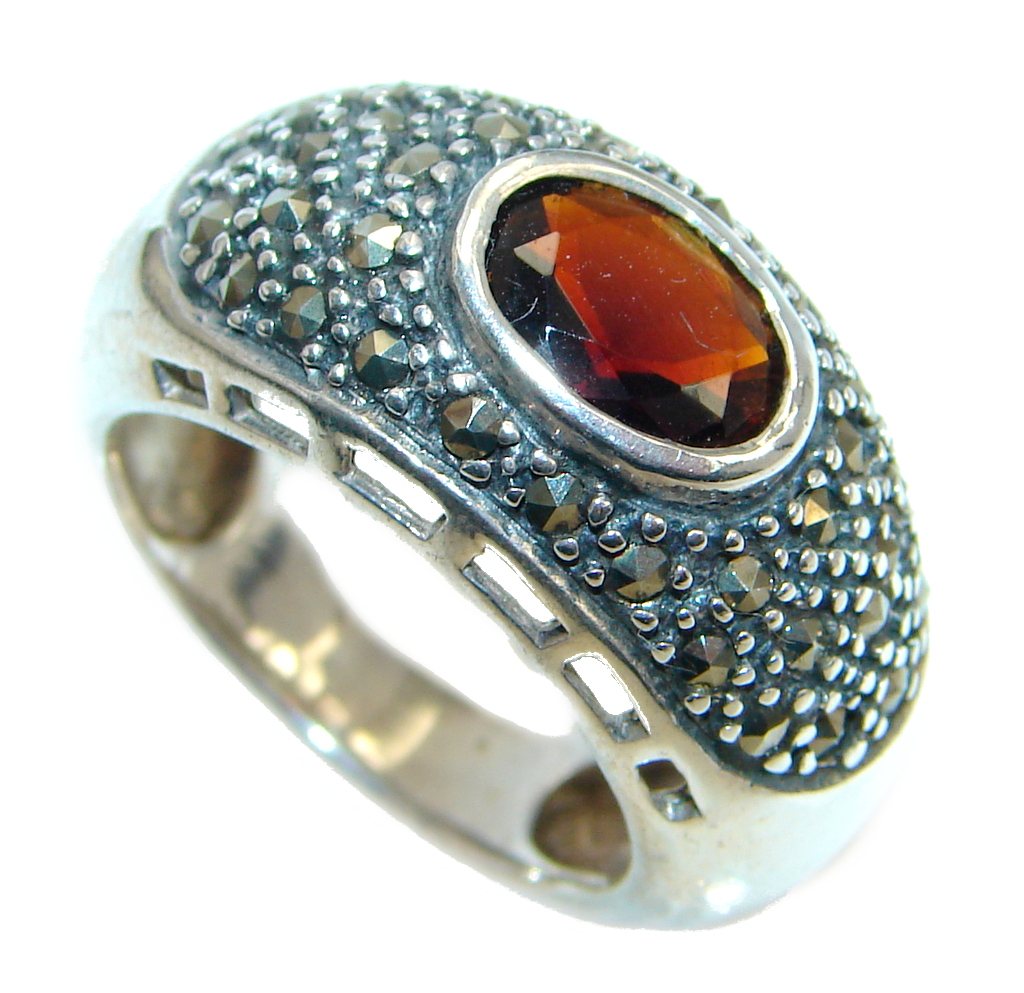 Genuine Garnet Marcasite Sterling Silver ring size 6